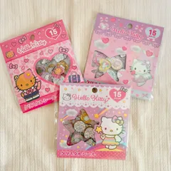 【ハローキティ　クリスタルシール3種セット♪】ファンタジー・GOGOギャル・エンジェル　おはじきシール　平成レトロ　平成女児　サンリオ　キティちゃん