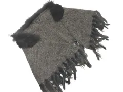 INGEBORG インゲボルグ ウール混 ラビット ラクーン ファー フリンジ ストール チャコール ◇■ レディース
