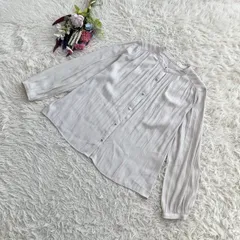 フォロワー限定お得なクーポン配布中！ 『GLACIER』グラシア　ブラウス　シャツ　長袖　タック　ギャザー　ノーカラー　ハニーズ　グレー(L)