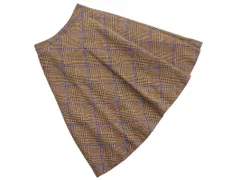 TRANS WORK トランスワーク ウール混 チェック フレア スカート size36/ベージュｘブラウン ◇■ レディース