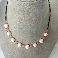 【淡水本真珠★天然石★ローズクウーツ＆アメジスト他★パールネックレス★ハンドメイド★ファッション★ネックレス】