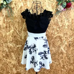 SG5227 dazzystore キャバドレス ブラック ホワイト 花柄 S