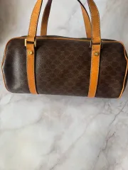 Celine セリーヌ マカダム ボストンバッグ ブラウン ヴィンテージ 円筒型バッグ