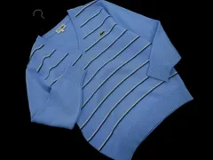 LACOSTE ラコステ CHEMISE ヴィンテージ ウール混 ロゴ ボーダー Vネック ニット セーター size4/水色 ◇■ メンズ