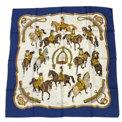 HERMES エルメス スカーフ カレ90 シルク REPRISE 乗馬風景 ネイビー