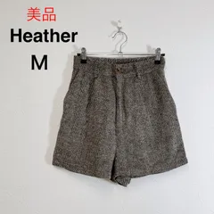 美品 Heather 起毛へリンボーンショートパンツ ショートパンツ グレー ハイウエスト ウエストゴム ヘリンボーン 美脚効果 脚長効果  フロントタック 秋冬 M