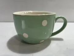 マグカップ スープカップ グリーン 水玉 ドット柄 カフェ風　[管理No.：O12106_F1_60]