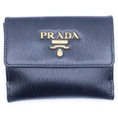 PRADA (プラダ) サフィアーノ 三つ折り財布 コンパクトウォレット コインケース ブラック レザー 1MH350 ゴールド金具