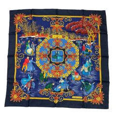 HERMES エルメス スカーフ カレ90 シルク REPRISE 乗馬風景 ネイビー