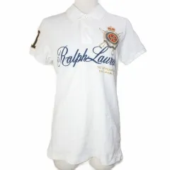 ラルフローレン RALPH LAUREN SPORT ポロシャツ 半袖 刺繡 プリント 鹿の子 S 白 ホワイト X