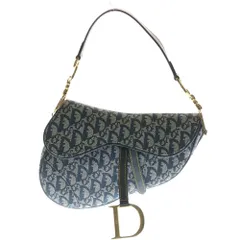 Christian Dior (クリスチャンディオール) トロッター柄 キャンバス レザー サドル ワンショルダーバッグ ゴールド金具 ネイビー