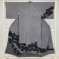 たんす屋 TANSU-YA 着物 リユース着物 訪問着 黒 白 セミフォーマル 絞り 菊 流水 袷 絹 未洗い 【身丈】145.5cm【裄丈】67cm MS7763