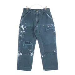 CARHARTT (カーハート) 00S VINTAGE ヴィンテージ ロゴパッチ ダブルニー ダメージ カーペンターパンツ ネイビー B136