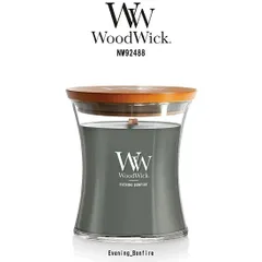 WoodWick(ウッドウィック)アロマキャンドル 【ブランド箱なし】 アワーグラス ジャーM イブニングバンファイア アンバー 燃焼音 ギフト Evening Bonfire NW92488