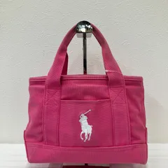 167　POLO RALPH LAUREN　ポロラルフローレン　 ハンドバッグ　キャンバス　ピンク系　 馬　ホース　刺繍　レディース