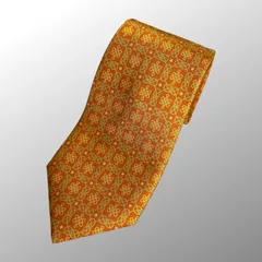 極美品 HERMES エルメス / 幾何学 シェーヌ ネクタイ オレンジ 大剣幅：9cm