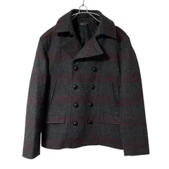 【美品】MICHEL KLEIN ミッシェルクラン マルチボーダー柄ダブルブレストピーコート ダークグレー サイズ51【Z1802】