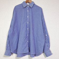 美品 スピックアンドスパン ストライプ ヘムギャザー シャツ ブラウス
