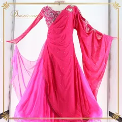 社交ダンス 衣装 スタンダードドレス ワンピース ドレス スタンダード フロート レース 華やか ゴージャス デモ 競技 ダンス パーティ 発表会 濃いピンク ピンク系 高級感 上品 おしゃれ エレガント 発表会用 大人 レディース パフォーマンス 競技用