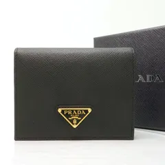 PRADA 2つ折り財布 サフィアーノ 1MV204 トライアングルロゴ NERO 黒 美品 箱付 プラダ ◆送料込◆質屋-11749