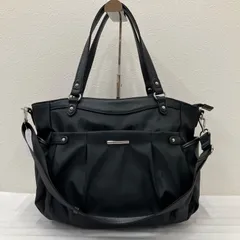 Y181　MICHEL KLEIN　ミッシェルクラン　 トートバッグ　2way　ショルダーバッグ　 サイドポケットパイピングバッグ ブラック系　黒　無地　ロゴ　ナイロン　 レザー　撥水　A4対応　レディース