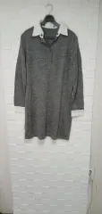 新品)シャツ型ニット ロング グレー-Free!