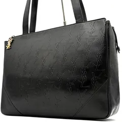美品 YVES SAINTLAURENT イヴサンローラン トートバッグ YSL柄 総柄 大容量 A4 肩掛け可 仕事 レザー 黒