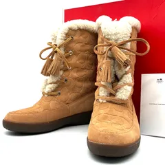 未使用保管品 COACH コーチ ムートンブーツ ミドルブーツ シグネチャー ラウンド ツゥ ボア サイドロゴ金具 レディース 5M 22cm キャメル