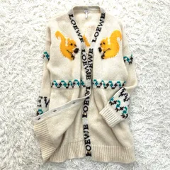 LOEWE ロエベ モヘヤ ニット ロングカーディガン ニットコート オーバーサイズ アニマル リス ロゴ XS 日本人 L〜XL相当 正規品