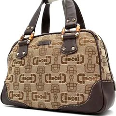 美品・激レア GUCCI グッチ ハンドバッグ ミニボストン キャンバス レザー 総柄 ロゴ バンブー 手持ち ホースビット レディース ブラウン ベージュ