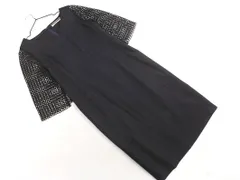 FIGARO Paris フィガロパリ ウール混 ストライプ レース 切替 Iライン ワンピース 紺ｘ黒36 ◇■ レディース