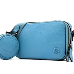 美品 COACH コーチ チャーター スリム クロスボディ ショルダーバッグ ミニポーチ付き レザー 本革 シボ革 ブルー 青 レディース Cロゴ 斜め掛け CC070
