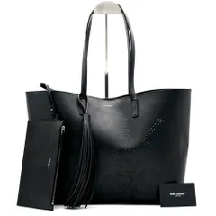 正規品 YVES SAINTLAURENT イヴサンローラン トートバッグ パンチング タッセル フリンジ 肩掛け 大容量 多収納 A4可 ポーチ付 ブラック
