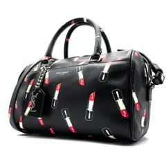 レア・美品 YVES SAINTLAURENT イヴサンローラン 2way ベイビーダッフル ミニボストン ショルダーバッグ リップ柄 リングチャーム ロゴ 黒