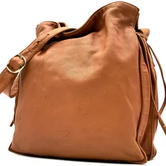 LOEWE ロエベ フラメンコ ショルダーバッグ ナッパレザー アナグラム レディース 巾着 フリンジ ブラウン キャメル