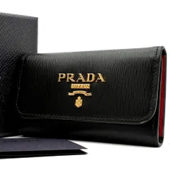 未使用保管品 RFIDモデル PRADA プラダ 6連 キーケース サフィアーノレザー ロゴ バイカラー レディース 希少 近代モデル ブラック レッド
