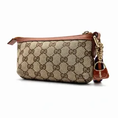 未使用級 GUCCI グッチ アクセサリーポーチ GGキャンバス バッグチャーム ジャッキー 小物入れ キャンバス レザー 本革 ベージュ ブラウン レディース メンズ