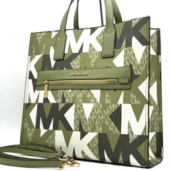 未使用保管品 MICHAELKORS マイケルコース 2way トートバッグ ケンリー ラージ 総柄 手持ち 斜め掛け 大容量 多収納 シグネチャー レディース グリーン