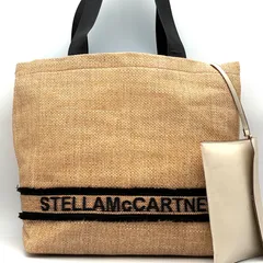 美品 Stella McCartney ステラマッカートニー ラフィア トートバッグ カゴ 多収納 ポーチ付きベージュ ブラック