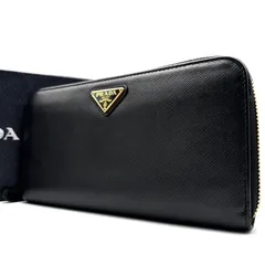 極美品 PRADA プラダ 長財布 三角ロゴ プレート ラウンドジップ サフィアーノレザー 大容量 多収納 メンズ レディース ユニセックス ブラック 黒