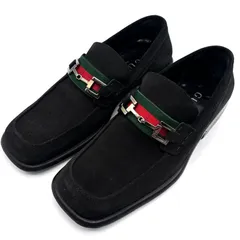 美品 GUCCI グッチ ローファー シェリーライン ホースビット メンズ レディース 25cm相当 40サイズ ブラック レザー 本革 スエード シューズ ビジネス 冠婚葬祭 フォーマル 秋冬