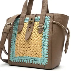 FURLA フルラ NET ネット ミニ 2way ハンドバッグ ショルダーバッグ レザー ラフィア ロゴ ターンロック 希少 未使用級 正規品