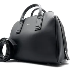 極美品 Paul Smith ポールスミス ショルダーバッグ ハンドバッグ 2way レディース レザー 本革 マルチストライプ ブラック ロゴプリント 自立