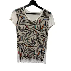 B100 Paul Smith BLACK シルク切替 ボタニカル柄Tシャツ モダール100% ホワイト Sのサムネイル