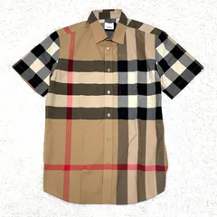 未使用級 現行品 BURBERRY LONDON バーバリーロンドン 半袖シャツ メガチェック Mサイズ ハニーベージュ メンズ コットン 8017322