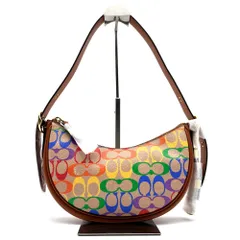未使用保管品 COACH コーチ ルナ ワンショルダーバッグ レインボー シグネチャー キャンバス 手持ち 肩掛け ハーフムーン レディース ベージュ マルチカラー