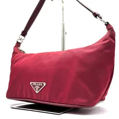 美品 PRADA プラダ アクセサリポーチ ハンドバッグ 三角ロゴプレート テスートナイロン レッド ワンショルダー 肩掛け可能 軽量 レディース