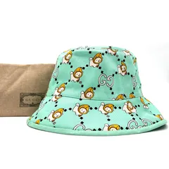 未使用タグ付き GUCCI グッチ バケットハット アニマルプリント 犬 バナナ エメラルドグリーン Lサイズ 59cm レディース メンズ 736960