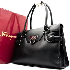 正規品 Salvatore Ferragamo サルヴァトーレフェラガモ トートバッグ レザー ガンチーニ 肩掛け 大容量 フォーマル 冠婚葬祭 レディース ブラック 黒