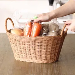 キッチンバスケット MERRY ホーム オーバルバスケット （ バスケット ラタン 籐 籐バスケット オーバル かご 深型 スリッパ入れ 取っ手付き ドライフラワー キッチン インテリア 収納 カゴ 籠 ナチュラル だ円 おしゃれ )